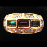 Vintage GREEN RED BLUE Glass Stones Womens RING RINGS Ladies Ring size 5.5