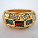 Vintage GREEN RED BLUE Glass Stones Womens RING RINGS Ladies Ring size 5.5