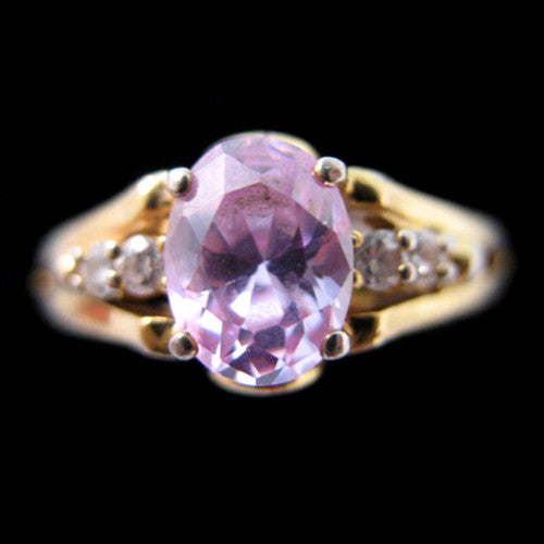 VINTAGE 18KT GE GOLD PURPLE PINK AMETHYST Womens Ladies RING Jewelry size 10.25