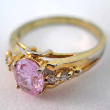 VINTAGE 18KT GE GOLD PURPLE PINK AMETHYST Womens Ladies RING Jewelry size 10.25