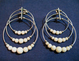 Vintage Silver Tone BEADS BEADED Metal CIRCLES ROUND HOOP LOOPS Dangling EARRINGS Set