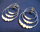 Vintage Silver Tone BEADS BEADED Metal CIRCLES ROUND HOOP LOOPS Dangling EARRINGS Set