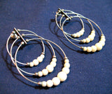 Vintage Silver Tone BEADS BEADED Metal CIRCLES ROUND HOOP LOOPS Dangling EARRINGS Set