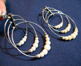 Vintage Silver Tone BEADS BEADED Metal CIRCLES ROUND HOOP LOOPS Dangling EARRINGS Set