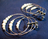Vintage Silver Tone BEADS BEADED Metal CIRCLES ROUND HOOP LOOPS Dangling EARRINGS Set