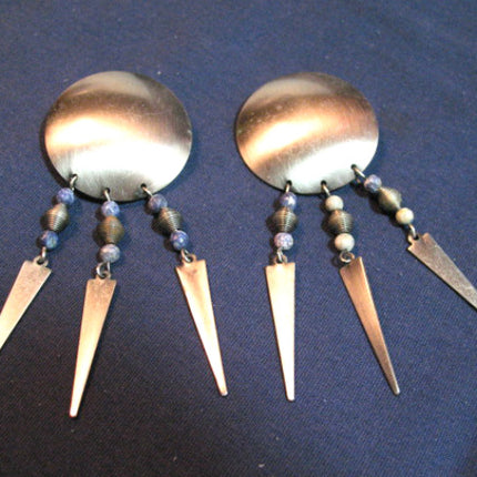 VINTAGE Big Huge Giant Large SILVER Tone ROUND METAL DANGLING EARRINGS Set
