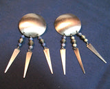 VINTAGE Big Huge Giant Large SILVER Tone ROUND METAL DANGLING EARRINGS Set