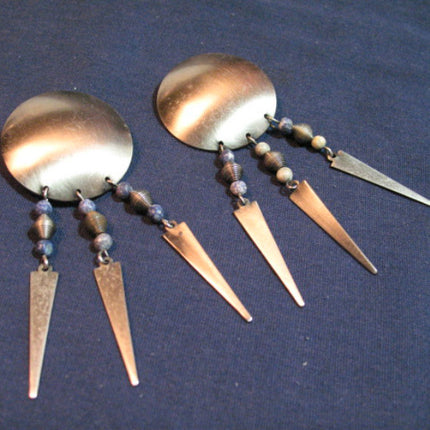 VINTAGE Big Huge Giant Large SILVER Tone ROUND METAL DANGLING EARRINGS Set
