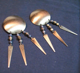 VINTAGE Big Huge Giant Large SILVER Tone ROUND METAL DANGLING EARRINGS Set