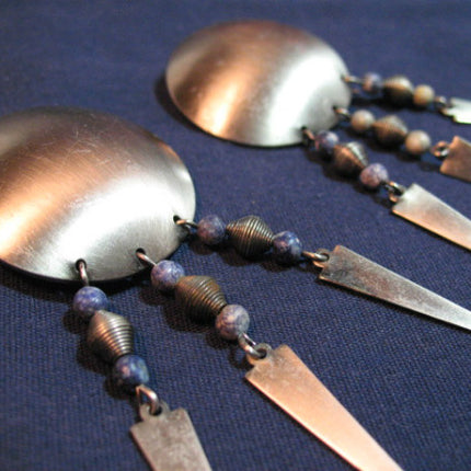 VINTAGE Big Huge Giant Large SILVER Tone ROUND METAL DANGLING EARRINGS Set
