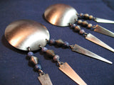 VINTAGE Big Huge Giant Large SILVER Tone ROUND METAL DANGLING EARRINGS Set