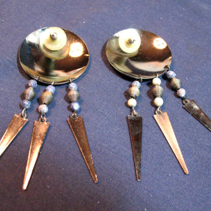 VINTAGE Big Huge Giant Large SILVER Tone ROUND METAL DANGLING EARRINGS Set