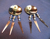 VINTAGE Big Huge Giant Large SILVER Tone ROUND METAL DANGLING EARRINGS Set