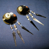 VINTAGE Big Huge Giant Large SILVER Tone ROUND METAL DANGLING EARRINGS Set