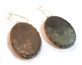 VINTAGE BLACK OBLONG Dangling EARRINGS Set FHC Logo Emblem Deer Symbol Red Heart