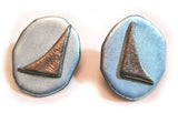 VINTAGE Womens Light BLUE PLASTIC OBLONG Studded EARRINGS 3D Gray Triangle Blade
