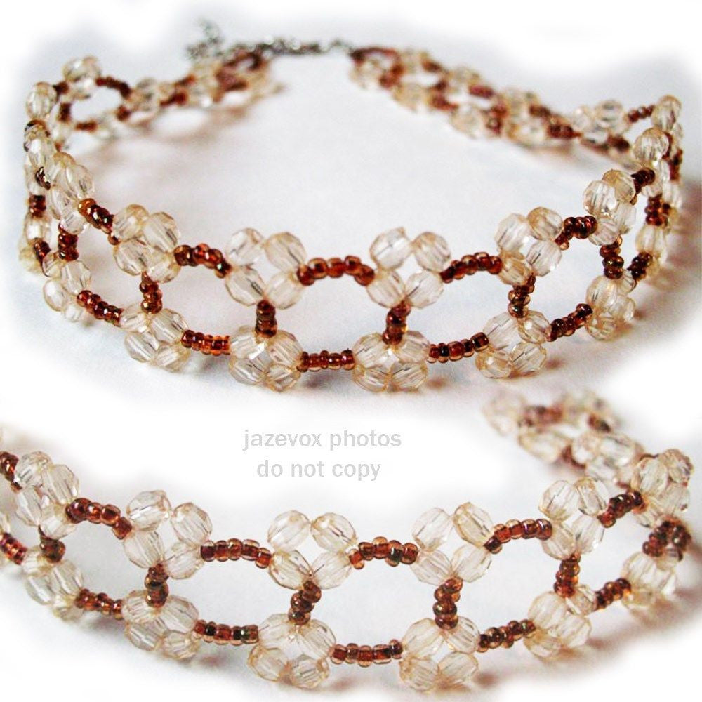 NEW Womens CREAM BEIGE Amber Brown BEADS BEADED Floral Flowers CHOKER NECKLACE