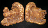 VINTAGE CHALKWARE CHALK LOCOMOTIVE TRAIN TRAINS Old BOOKENDS BOOK ENDS Set