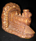 VINTAGE CHALKWARE CHALK LOCOMOTIVE TRAIN TRAINS Old BOOKENDS BOOK ENDS Set