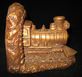 VINTAGE CHALKWARE CHALK LOCOMOTIVE TRAIN TRAINS Old BOOKENDS BOOK ENDS Set