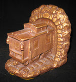 VINTAGE 2pc SET CHALKWARE CHALK LOCOMOTIVE TRAIN TRAINS Old BOOKENDS BOOK ENDS