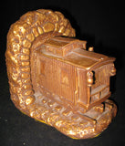 VINTAGE 2pc SET CHALKWARE CHALK LOCOMOTIVE TRAIN TRAINS Old BOOKENDS BOOK ENDS