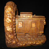 VINTAGE 2pc SET CHALKWARE CHALK LOCOMOTIVE TRAIN TRAINS Old BOOKENDS BOOK ENDS