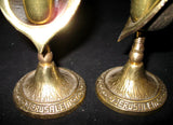 LOT 2-pc GOLD Tone Solid BRASS METAL Carved JERUSALEM FLAMES CANDLE HOLDERS