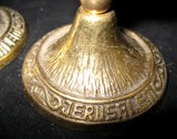 LOT 2-pc GOLD Tone Solid BRASS METAL Carved JERUSALEM FLAMES CANDLE HOLDERS