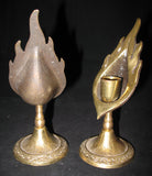 LOT 2-pc GOLD Tone Solid BRASS METAL Carved JERUSALEM FLAMES CANDLE HOLDERS