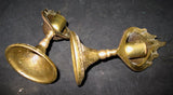 LOT 2-pc GOLD Tone Solid BRASS METAL Carved JERUSALEM FLAMES CANDLE HOLDERS