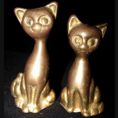 LOT 2-pc Gold Tone Solid Antique BRASS KITTY CAT CATS Metal Figures Figurines