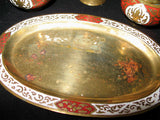 LOT 4 Gold Tone BRASS SALT PEPPER SHAKERS, TOOTHPICK HOLDER, TRAY SET