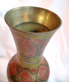 VINTAGE Floral Flowers ETCHED ETCHING ENGRAVE ENGRAVED ENGRAVING Design METAL Gold BRASS FLOWER VASE Home Decors Decorations