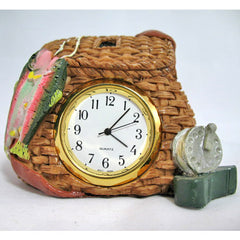 3D Ceramic Paperweight Nightstand Analog TIME CLOCK Fish Fisherman Basket Table Top Office Home Decors