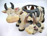 MOTHER and CHILD Black Beige COW COWS FIGURINE Animal Figurines Table Glass HOLDER VASE BOWL
