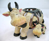 MOTHER and CHILD Black Beige COW COWS FIGURINE Animal Figurines Table Glass HOLDER VASE BOWL