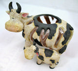 MOTHER and CHILD Black Beige COW COWS FIGURINE Animal Figurines Table Glass HOLDER VASE BOWL