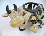 MOTHER and CHILD Black Beige COW COWS FIGURINE Animal Figurines Table Glass HOLDER VASE BOWL
