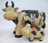 MOTHER and CHILD Black Beige COW COWS FIGURINE Animal Figurines Table Glass HOLDER VASE BOWL