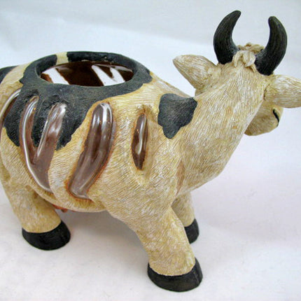 MOTHER and CHILD Black Beige COW COWS FIGURINE Animal Figurines Table Glass HOLDER VASE BOWL