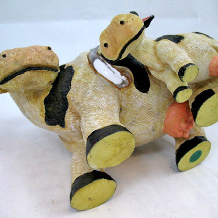 MOTHER and CHILD Black Beige COW COWS FIGURINE Animal Figurines Table Glass HOLDER VASE BOWL