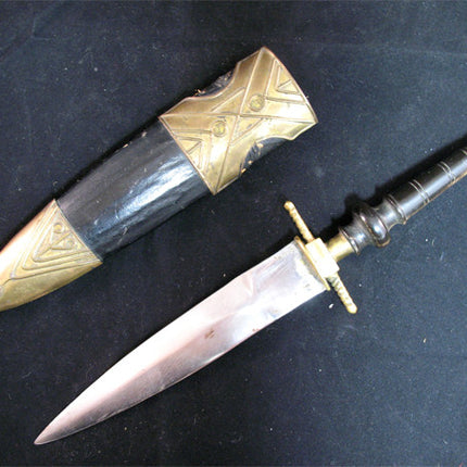 VINTAGE OLD KNIFE DAGGER BLADE INDIA Carved HANDLE Brass CASE Estate