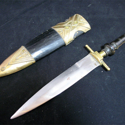 VINTAGE OLD KNIFE DAGGER BLADE INDIA Carved HANDLE Brass CASE Estate