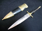 VINTAGE OLD KNIFE DAGGER BLADE INDIA Carved HANDLE Brass CASE Estate