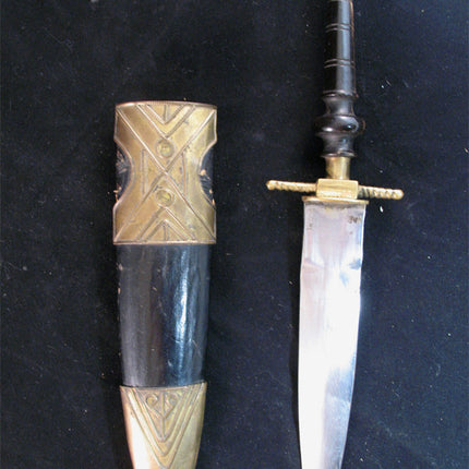 VINTAGE OLD KNIFE DAGGER BLADE INDIA Carved HANDLE Brass CASE Estate