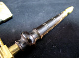 VINTAGE OLD KNIFE DAGGER BLADE INDIA Carved HANDLE Brass CASE Estate