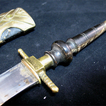 VINTAGE OLD KNIFE DAGGER BLADE INDIA Carved HANDLE Brass CASE Estate
