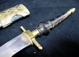 VINTAGE OLD KNIFE DAGGER BLADE INDIA Carved HANDLE Brass CASE Estate