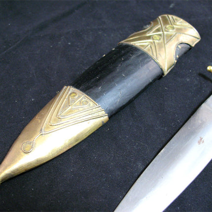 VINTAGE OLD KNIFE DAGGER BLADE INDIA Carved HANDLE Brass CASE Estate